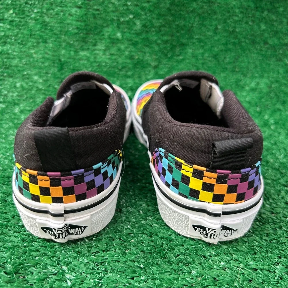 Vans Classic Slip-On Rainbow Checkerboard Black Multi Shoes US Missy 2.0 500714